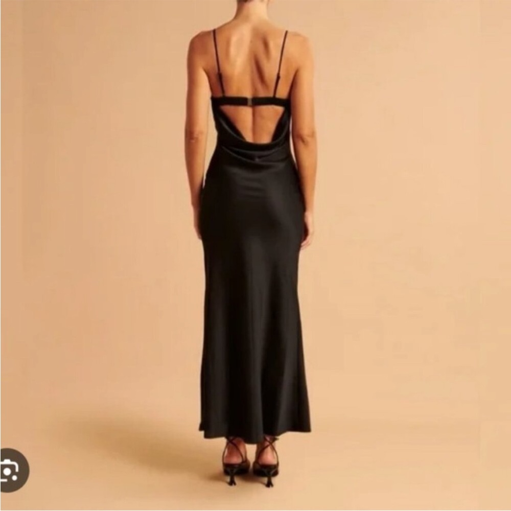 Abercrombie Satin Black Spaghetti Strap Dress with Cowl Back size L